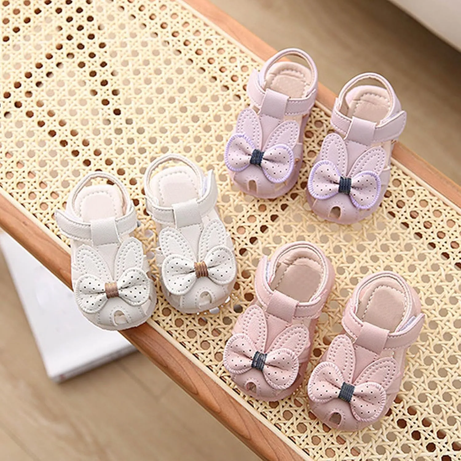 Toddler Baby Girls Closed Toe Bow Sandals Princess First Walking Shoes Breathable Beach Sandals Formal Dress Shoes
