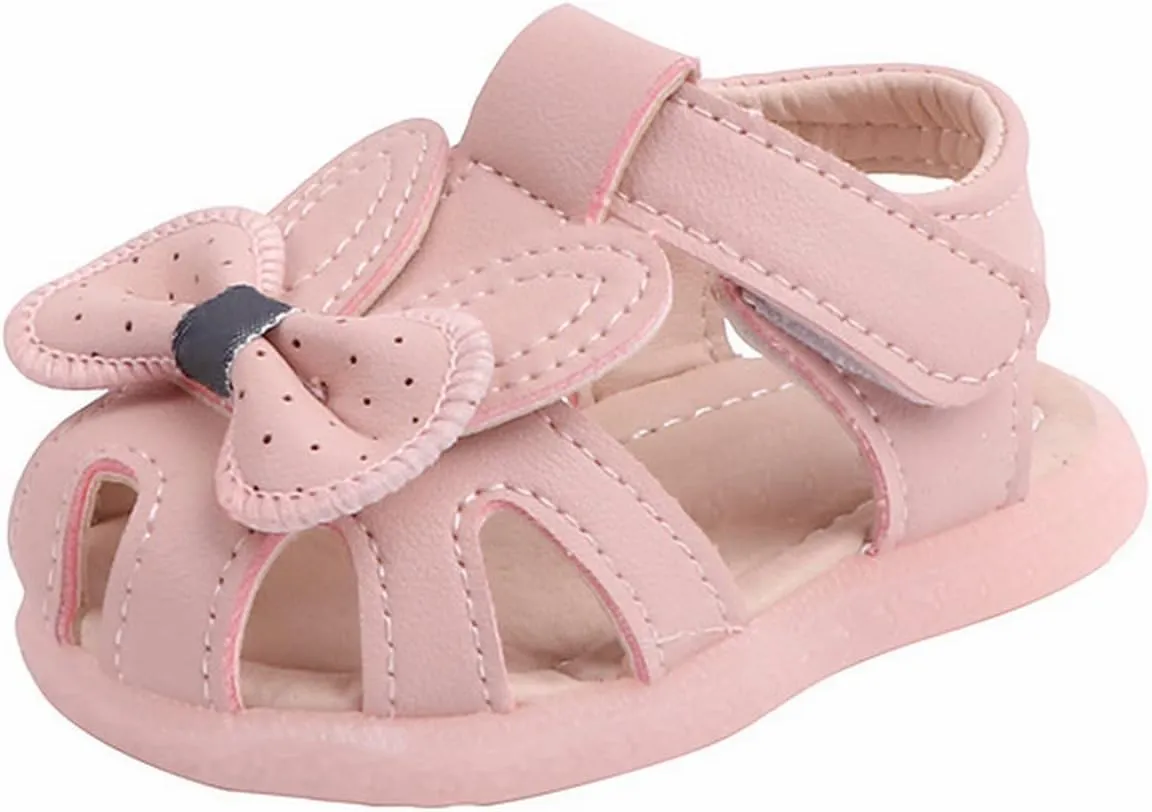 Toddler Baby Girls Closed Toe Bow Sandals Princess First Walking Shoes Breathable Beach Sandals Formal Dress Shoes