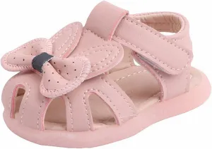 Toddler Baby Girls Closed Toe Bow Sandals Princess First Walking Shoes Breathable Beach Sandals Formal Dress Shoes