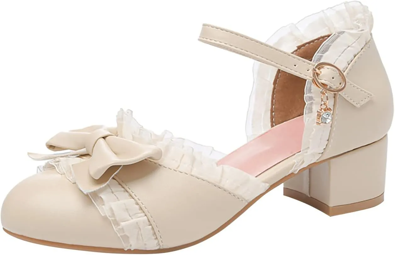 Toddler Girls Bow Tie Dress Shoes Heels Flower Girl Wedding High School Prom Shoes Ankle Strap Slip On Slippers