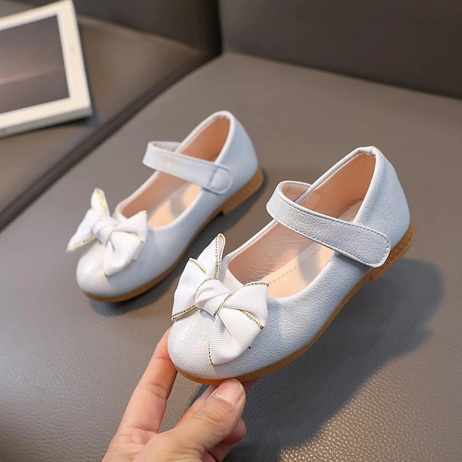 Toddler Girls Cute Bowknot Dress Shoes Kids Wedding Party School Platform Shoes Flat Bottom Strap Mary Jane Slides