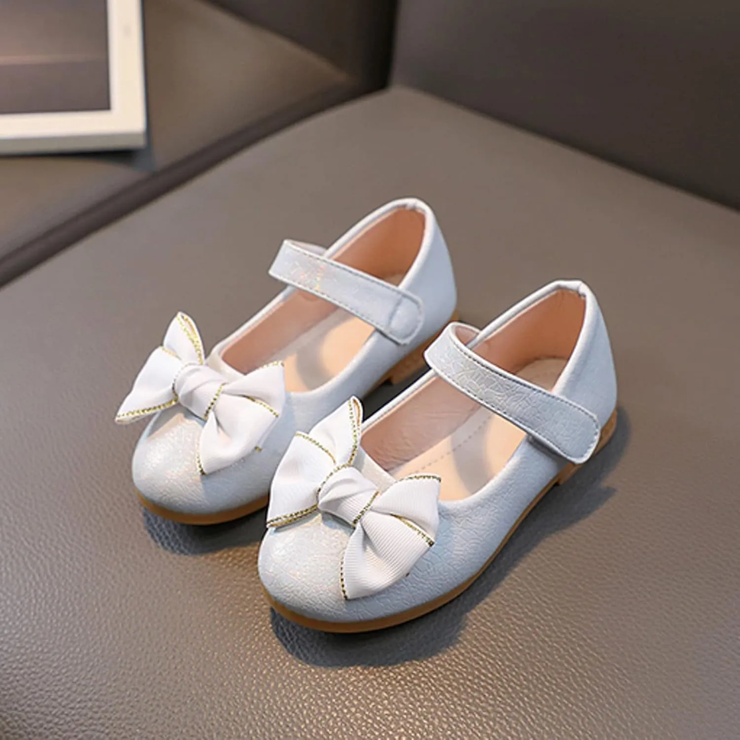 Toddler Girls Cute Bowknot Dress Shoes Kids Wedding Party School Platform Shoes Flat Bottom Strap Mary Jane Slides