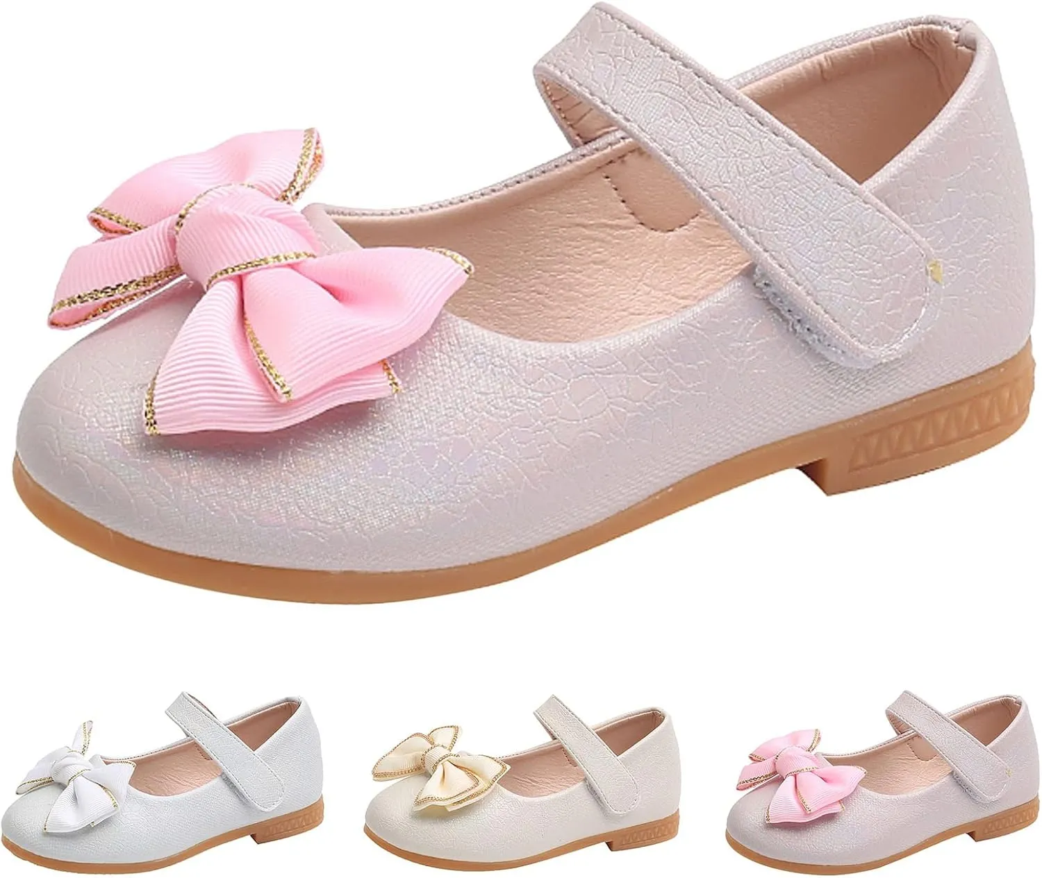 Toddler Girls Cute Bowknot Dress Shoes Kids Wedding Party School Platform Shoes Flat Bottom Strap Mary Jane Slides