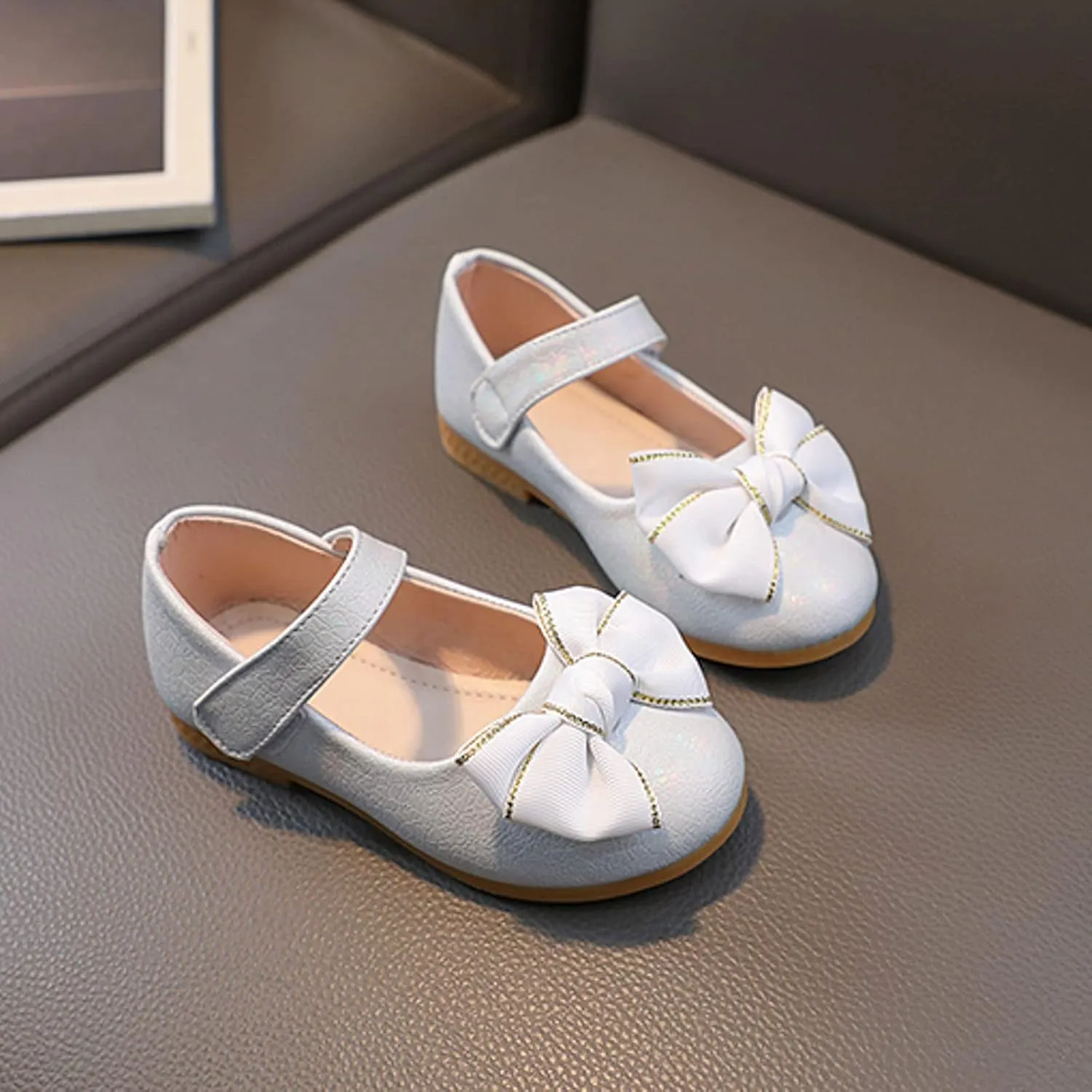 Toddler Girls Cute Bowknot Dress Shoes Kids Wedding Party School Platform Shoes Flat Bottom Strap Mary Jane Slides