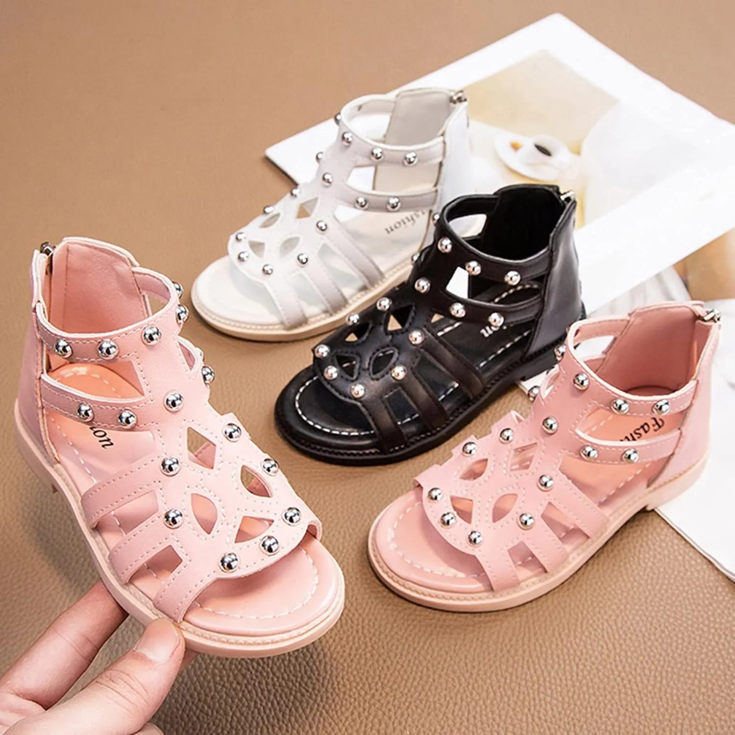 Toddler Girls Flat High Top Sandals Open Toe Rubber Soft Sole Non Slip Outdoor Casual Roman Shoes for Big Kids