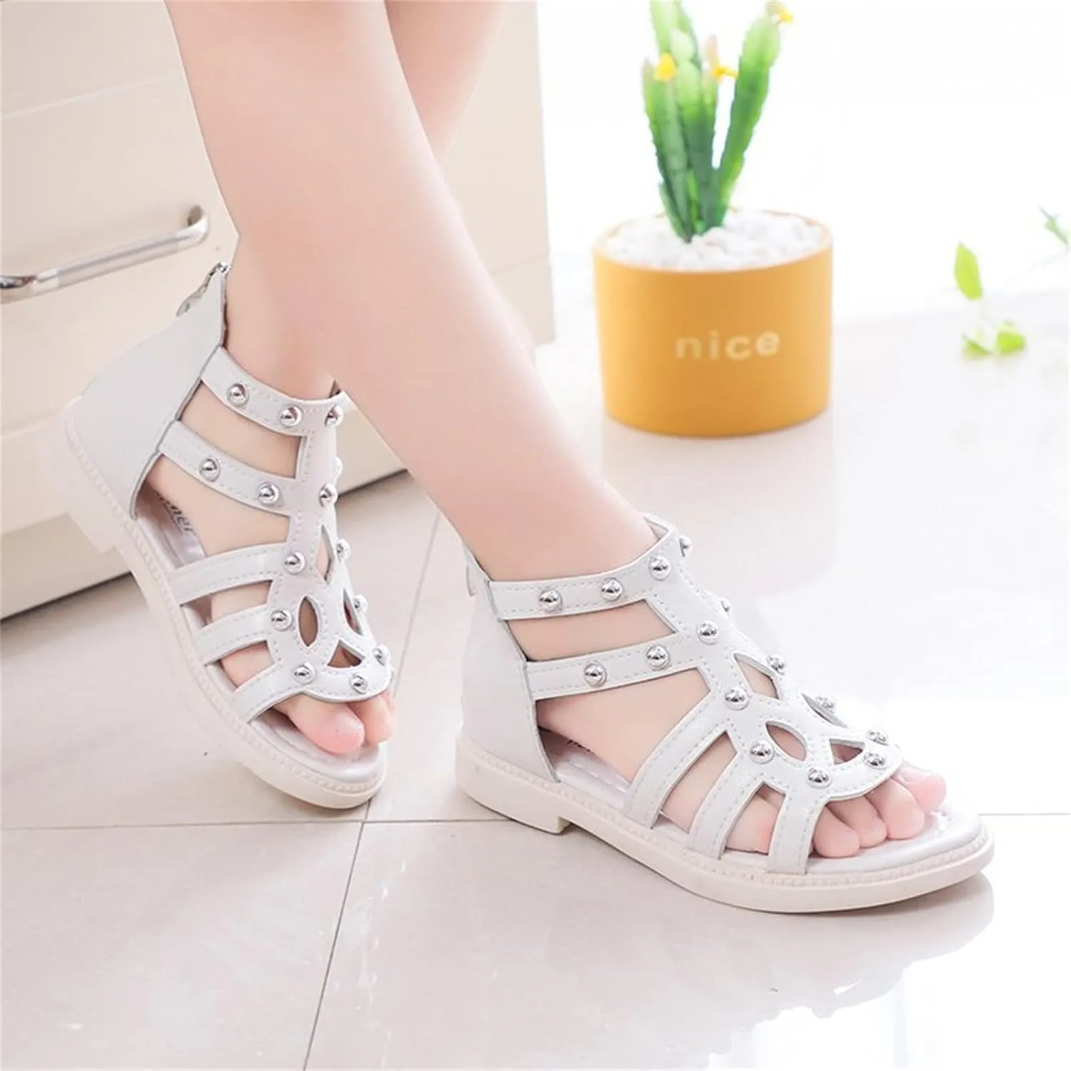 Toddler Girls Flat High Top Sandals Open Toe Rubber Soft Sole Non Slip Outdoor Casual Roman Shoes for Big Kids