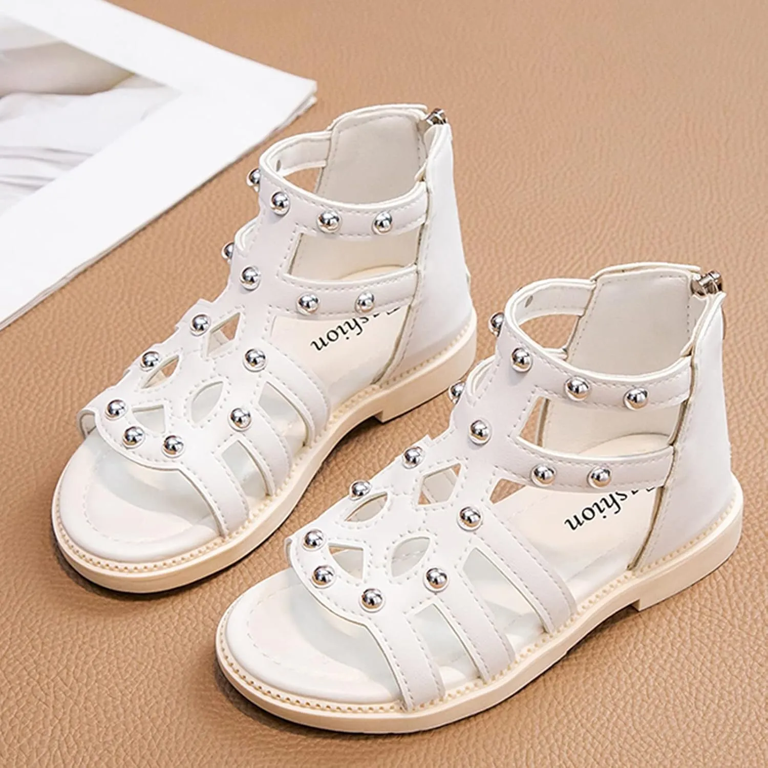 Toddler Girls Flat High Top Sandals Open Toe Rubber Soft Sole Non Slip Outdoor Casual Roman Shoes for Big Kids