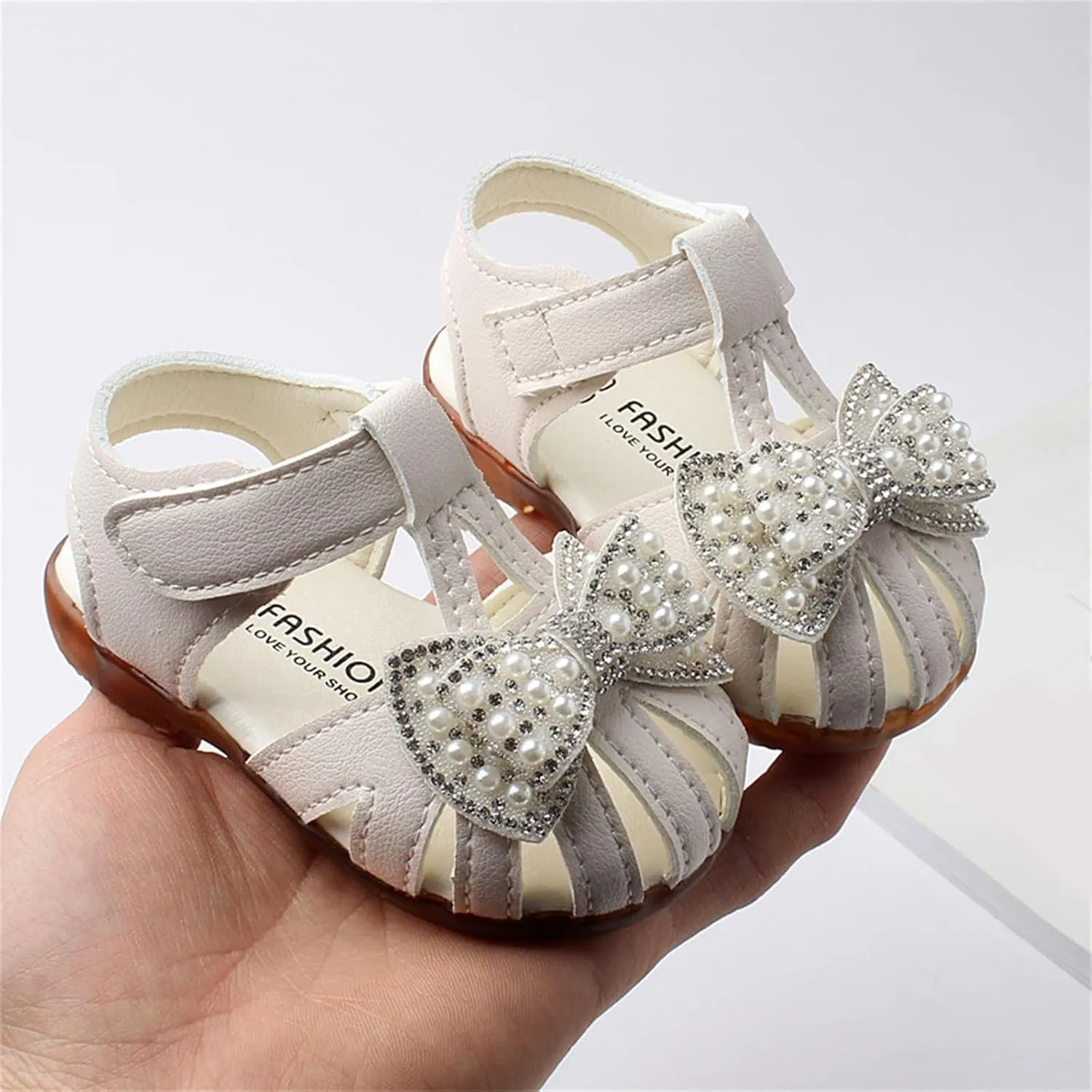 Toddlers Girls Closed Toe Bowknot Sandals Leather Soft Flat Shoes Baby Infant First Girls Dress Sandals Formal Shoes