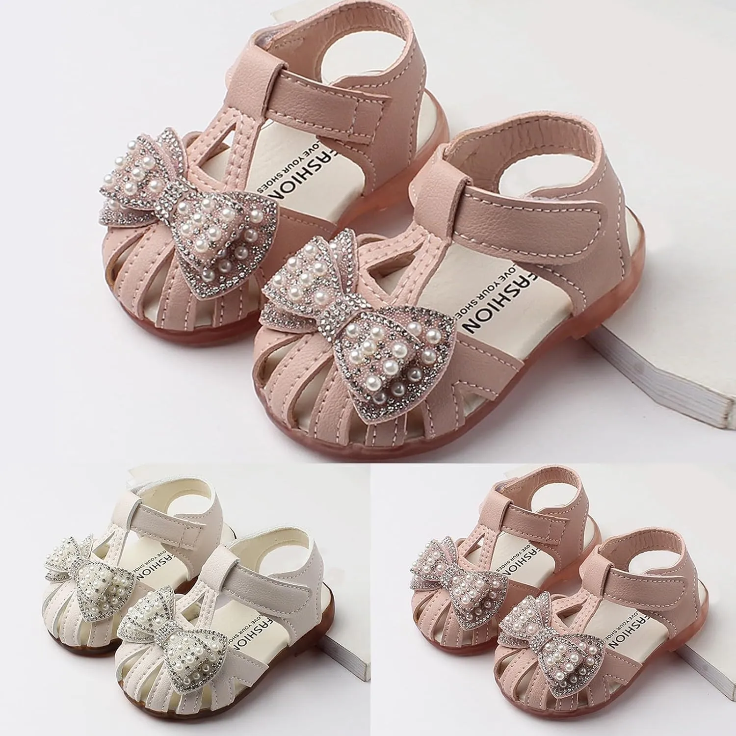 Toddlers Girls Closed Toe Bowknot Sandals Leather Soft Flat Shoes Baby Infant First Girls Dress Sandals Formal Shoes