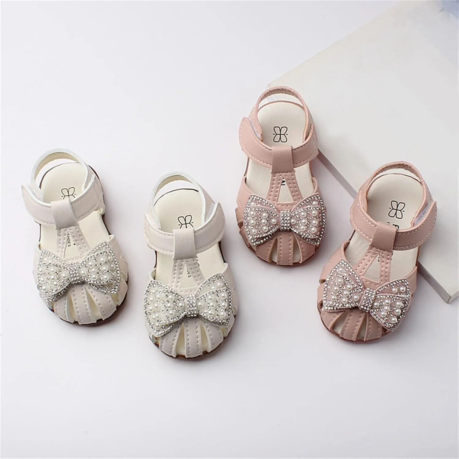 Toddlers Girls Closed Toe Bowknot Sandals Leather Soft Flat Shoes Baby Infant First Girls Dress Sandals Formal Shoes