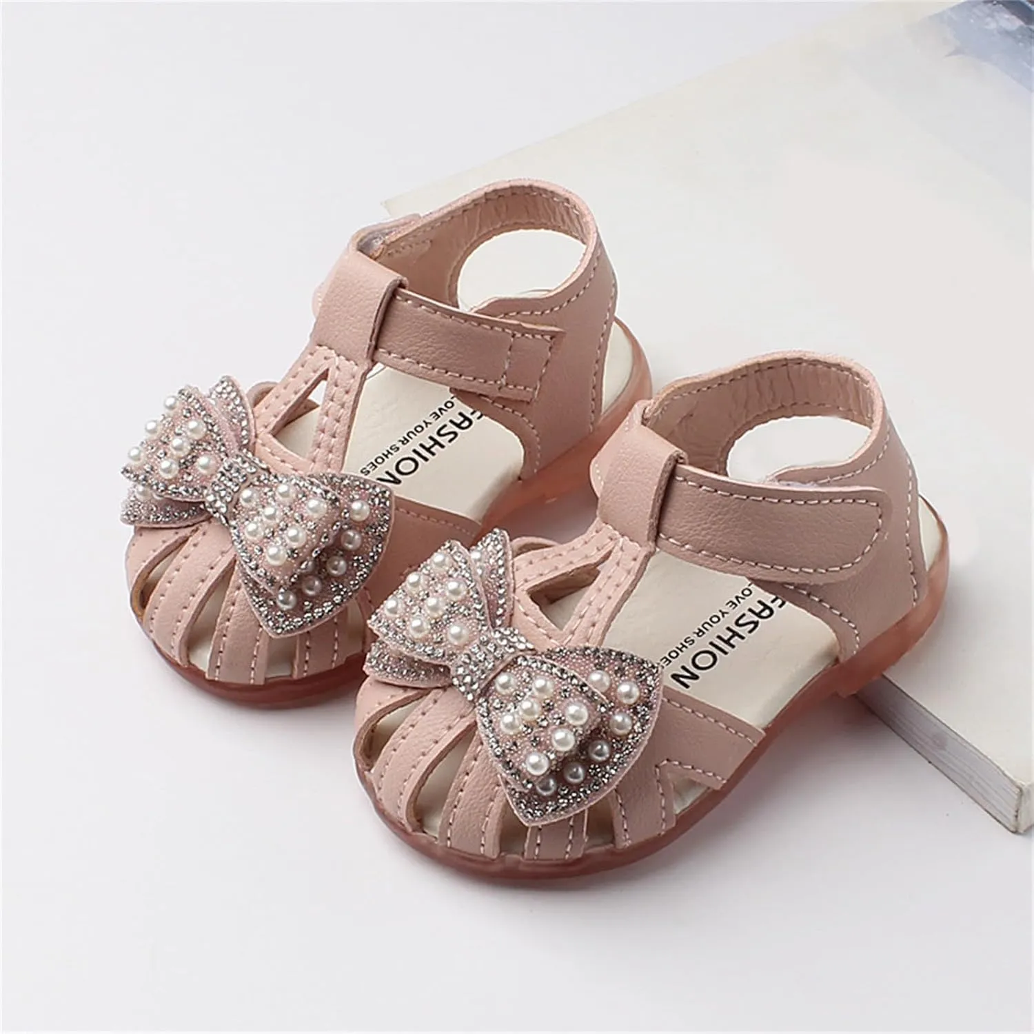Toddlers Girls Closed Toe Bowknot Sandals Leather Soft Flat Shoes Baby Infant First Girls Dress Sandals Formal Shoes