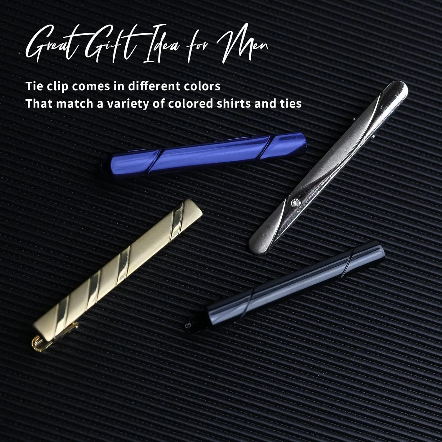 Unique Tie Clips for Men Black Silver Gold Blue Tie Bars for Men Suitable for Wedding Business Father's Day Tie Bar Clips for Men Set for Regular Ties Necktie Personalized Tie Clips Set