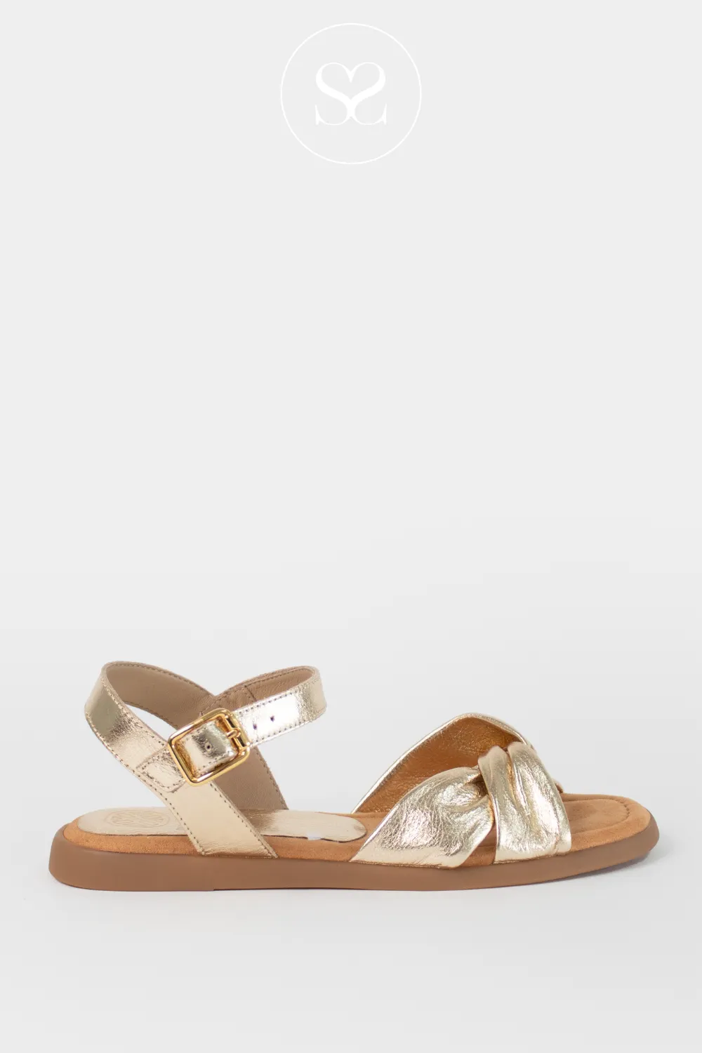 UNISA CAMBEL GOLD LEATHER LOW BLOCK HEEL SANDALS