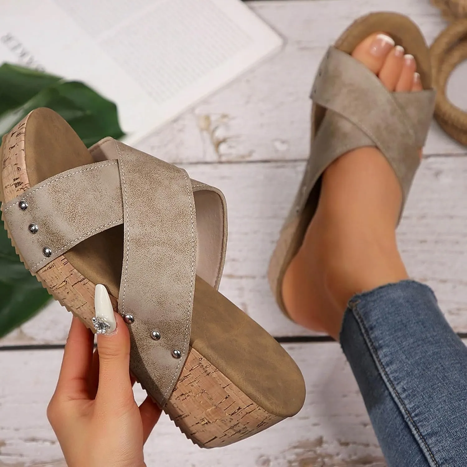 Wedge Sandals for Women Summer Beach Platform Sandals Casual Platform Slides Sandals Open Toe Dressy Wedges Shoes