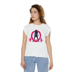 Womens Flowy Rolled Cuffs Muscle Tee - Light Distressed Logo