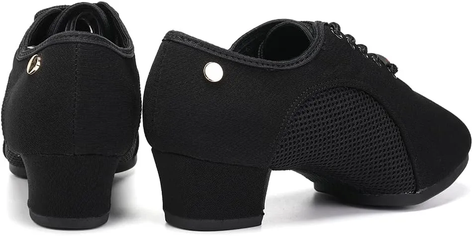 Women's Lace up Latin Dance Practice Shoes Block Heel Canvas Salsa Tango Ballroom Dance Shoes