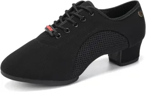 Women's Lace up Latin Dance Practice Shoes Block Heel Canvas Salsa Tango Ballroom Dance Shoes