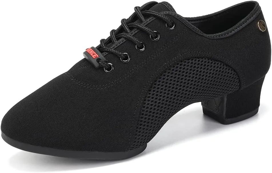 Women's Lace up Latin Dance Practice Shoes Block Heel Canvas Salsa Tango Ballroom Dance Shoes