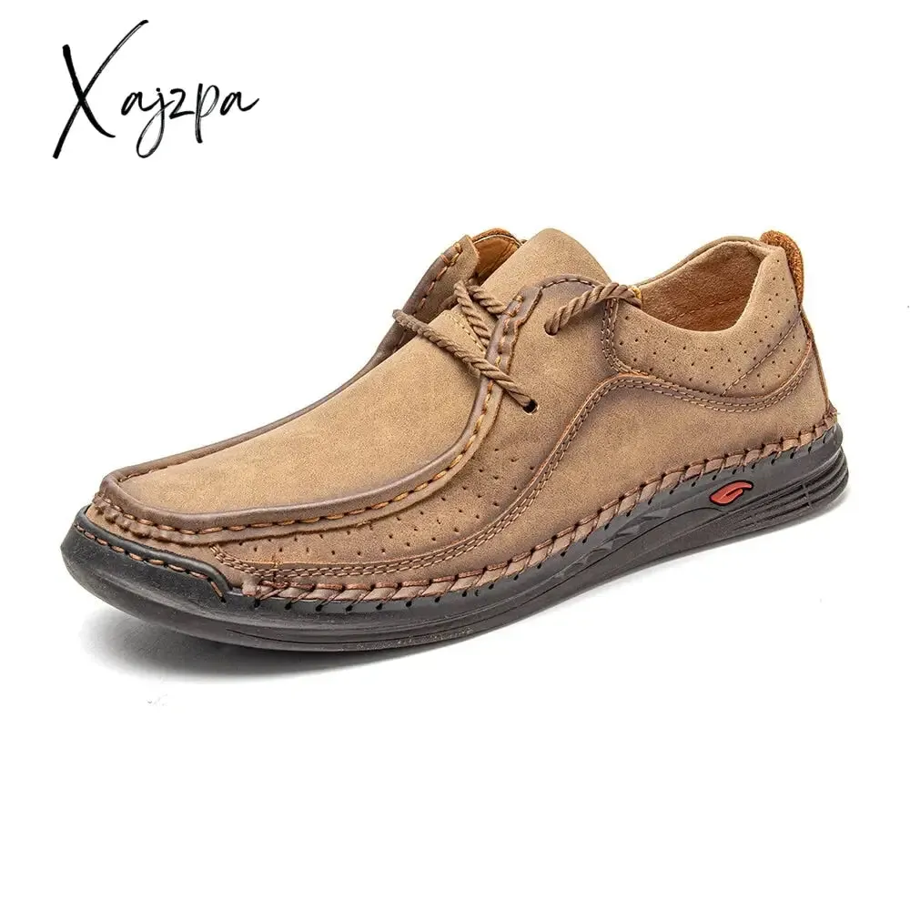 Xajzpa - Hand-stitching Leather Shoes Men Casual Sneakers Comfty Driving Shoe Breathable Leather Loafers Men Shoes Design Moccasins