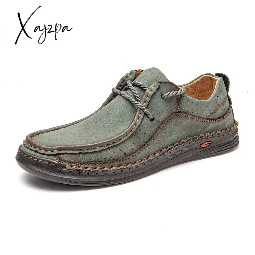 Xajzpa - Hand-stitching Leather Shoes Men Casual Sneakers Comfty Driving Shoe Breathable Leather Loafers Men Shoes Design Moccasins