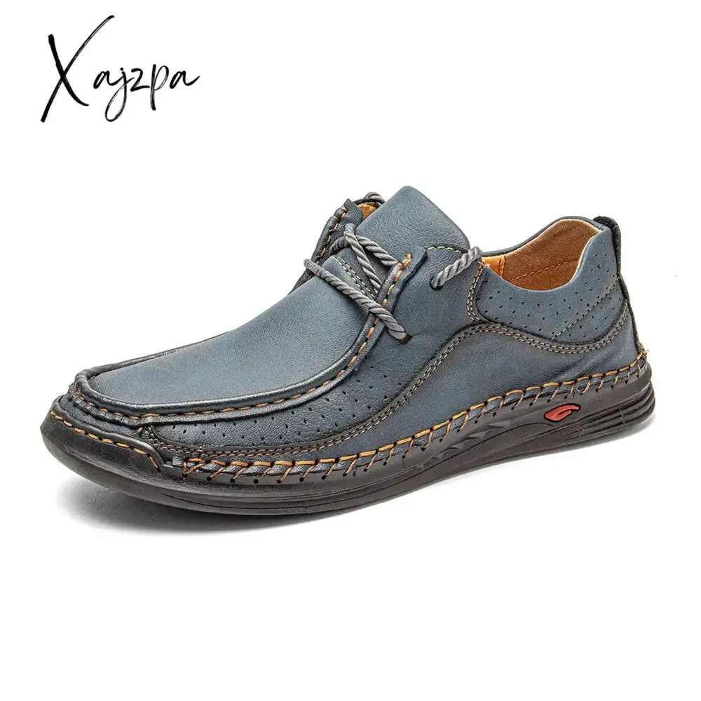 Xajzpa - Hand-stitching Leather Shoes Men Casual Sneakers Comfty Driving Shoe Breathable Leather Loafers Men Shoes Design Moccasins